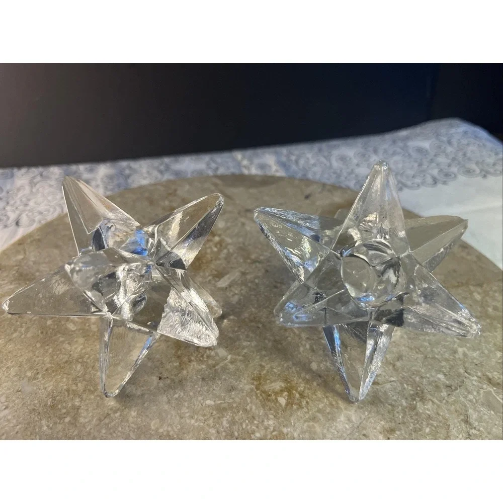Pier 1 Glass 9 Point Star Candleholders Set of 2